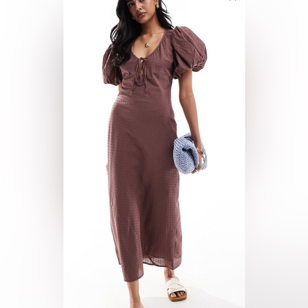 Puffed Sleeve Cotton Midi Dress